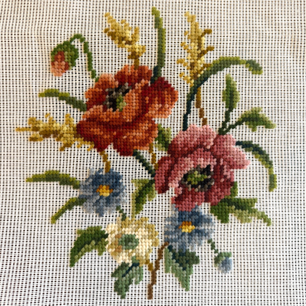 Vintage Preworked Decorator Needlepoint Canvas Floral Garden Dritz Design 8 x 8